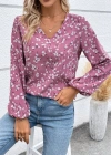 Kadın Uzun Kollu V Yakalı çiçek Desenli Modal Bluz