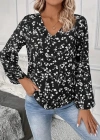 Kadın Uzun Kollu V Yakalı çiçek Desenli Modal Bluz