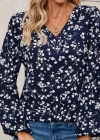 Kadın Uzun Kollu V Yakalı çiçek Desenli Modal Bluz