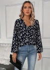 Kadın Uzun Kollu V Yakalı çiçek Desenli Modal Bluz