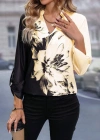 Kadın Uzun Kollu V Yakalı çiçek Desenli Süprem Bluz