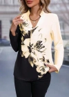 Kadın Uzun Kollu V Yakalı çiçek Desenli Süprem Bluz