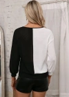 Kadın Uzun Kollu V Yakalı çift Renkli Triko Bluz