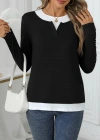Kadın Uzun Kollu V Yakalı çift Renkli Viskon Iki Iplik Bluz