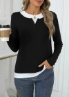Kadın Uzun Kollu V Yakalı çift Renkli Viskon Iki Iplik Bluz
