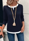 Kadın Uzun Kollu V Yakalı çift Renkli Viskon Iki Iplik Bluz