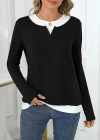 Kadın Uzun Kollu V Yakalı çift Renkli Viskon Iki Iplik Bluz
