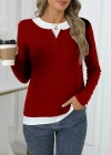 Kadın Uzun Kollu V Yakalı çift Renkli Viskon Iki Iplik Bluz