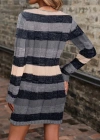 Kadın Uzun Kollu V Yakalı çizgili çok Renkli Triko Mini Elbise
