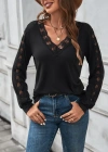 Kadın Uzun Kollu V Yakalı Dantel Detaylı Viskon Bluz