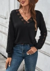 Kadın Uzun Kollu V Yakalı Dantel Detaylı Viskon Bluz