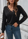 Kadın Uzun Kollu V Yakalı Dantel Detaylı Viskon Bluz