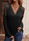 Kadın Uzun Kollu V Yakalı Dantel Detaylı Viskon Bluz
