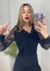 Kadın Uzun Kollu V Yakalı Dantel Detaylı Viskon Bluz