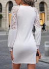 Kadın Uzun Kollu V Yakalı Dantelli Kısa Waffle Elbise