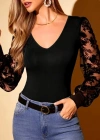 Kadın Uzun Kollu V Yakalı Dantelli Viskon Bluz