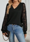 Kadın Uzun Kollu V Yakalı Dantelli Viskon Iki Iplik Bluz