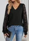 Kadın Uzun Kollu V Yakalı Dantelli Viskon Iki Iplik Bluz