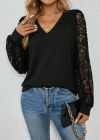 Kadın Uzun Kollu V Yakalı Dantelli Viskon Iki Iplik Bluz