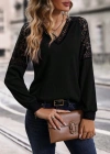 Kadın Uzun Kollu V Yakalı Dantelli Waffle Bluz