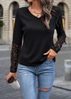 Kadın Uzun Kollu V Yakalı Dantelli Waffle Bluz