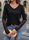 Kadın Uzun Kollu V Yakalı Dantelli Waffle Bluz