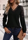 Kadın Uzun Kollu V Yakalı Dantelli Waffle Bluz
