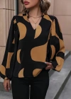 Kadın Uzun Kollu V Yakalı Desenli Modal Bluz