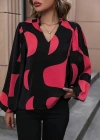 Kadın Uzun Kollu V Yakalı Desenli Modal Bluz