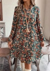 Kadın Uzun Kollu V Yakalı Desenli Modal Mini Elbise