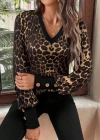 Kadın Uzun Kollu V Yakalı Desenli Süprem Bluz