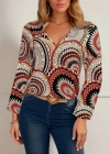 Kadın Uzun Kollu V Yakalı Desenli Süprem Bluz