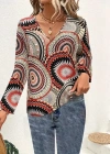 Kadın Uzun Kollu V Yakalı Desenli Süprem Bluz