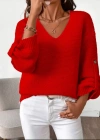 Kadın Uzun Kollu V Yakalı Düğmeli Triko Bluz