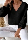 Kadın Uzun Kollu V Yakalı Düğmeli Triko Bluz
