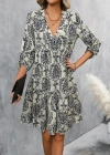 Kadın Uzun Kollu V Yakalı Fırfırlı Mini Süprem Elbise