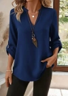 Kadın Uzun Kollu V Yakalı Ithal Krep Lacivert Bluz
