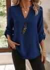Kadın Uzun Kollu V Yakalı Ithal Krep Lacivert Bluz
