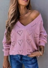 Kadın Uzun Kollu V Yakalı Kalpli Salaş Triko Bluz