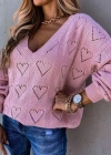 Kadın Uzun Kollu V Yakalı Kalpli Salaş Triko Bluz