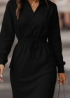 Kadın Uzun Kollu V Yakalı Kapşonlu Cep Detaylı şardonlu Iki Iplik Kısa Elbise