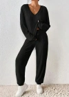 Kadın Uzun Kollu V Yakalı Kaşkorse Bluz Ve Pantolon Ikili Takım