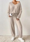 Kadın Uzun Kollu V Yakalı Kaşkorse Bluz Ve Pantolon Ikili Takım