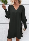 Kadın Uzun Kollu V Yakalı Kısa Ithal Krep Elbise