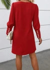 Kadın Uzun Kollu V Yakalı Kısa Ithal Krep Elbise