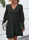 Kadın Uzun Kollu V Yakalı Kısa Ithal Krep Elbise