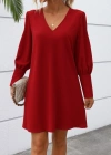 Kadın Uzun Kollu V Yakalı Kısa Ithal Krep Elbise