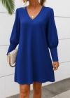 Kadın Uzun Kollu V Yakalı Kısa Ithal Krep Elbise