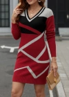 Kadın Uzun Kollu V Yakalı Kısa Triko Elbise