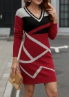 Kadın Uzun Kollu V Yakalı Kısa Triko Elbise
